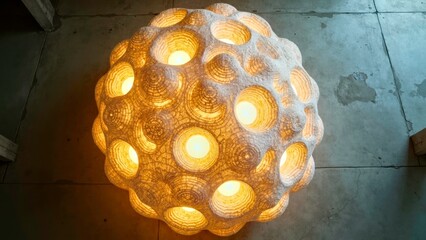 Close up image of hollow spherical lamp device