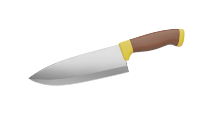 3D Chef knife with brown and yellow handle on transparent background