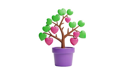 3D Heart shaped leaves tree in a pot on transparent background