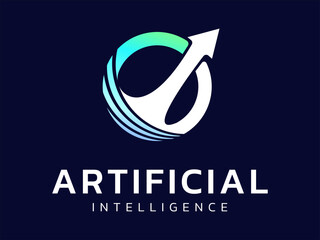 Artificial intelligence (AI) with growth arrow meaning Startup Rocket technology Analysis logo vector design concept. AI technology logotype symbol for advance technology, ui, new technology, big data