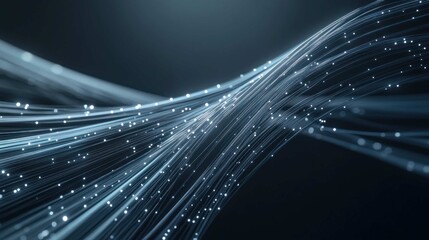 An abstract visualization of big data streams, represented by millions of luminous fiber optic threads flowing through a glass-like structure, depth of field, sharp focus, octane render. 