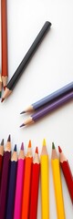 Vivid colored pencils fanned out on a white surface,  creative expression,  fresh