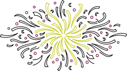 Firework abstract burst design with colorful lines and dots on light background