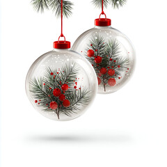 Elegant Christmas ornaments featuring pine and red berries, perfect for festive decoration and holiday spirit.