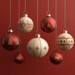 Elegant Christmas ornaments in red and gold, perfect for festive decoration or holiday-themed design projects.