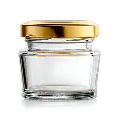 Elegant glass jar with a golden lid, perfect for preserving food, spices, or decorative items in your kitchen.