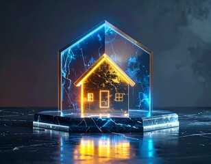 Golden House Under Translucent Energy Shield Financial Protection Concept