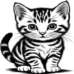 Obraz premium Adorable Kitten's Gaze: A charming monochrome illustration of a kitten, with captivating eyes and distinct markings, exuding an aura of endearing innocence and curiosity.
