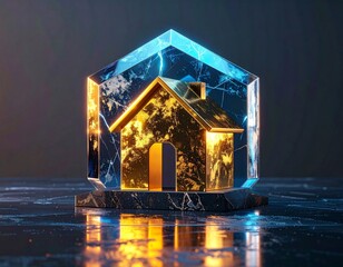 Golden House Under Translucent Energy Shield Financial Protection Concept