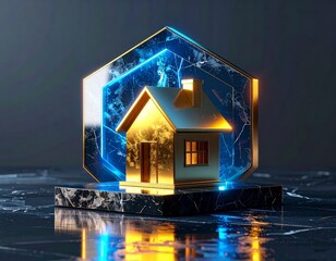 Golden House Under Translucent Energy Shield Financial Protection Concept