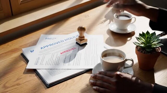 Document Approval Process - Stamping Approved Forms with Coffee.