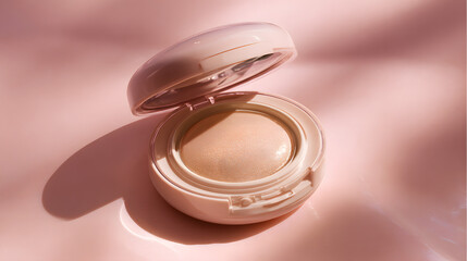 Pink foundation packaging with pink background and copy space. Cosmetic product background illustration.