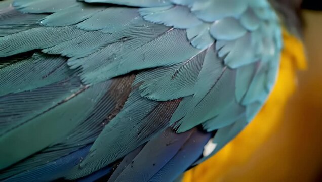 Vibrant Blue-Green Macaw Feathers Close-up in Slow Motion 4K