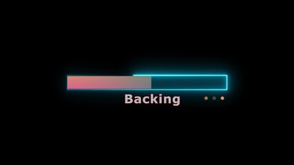 Neon glowing progress bar animation with backing text for gaming and technology projects - Powered by Adobe