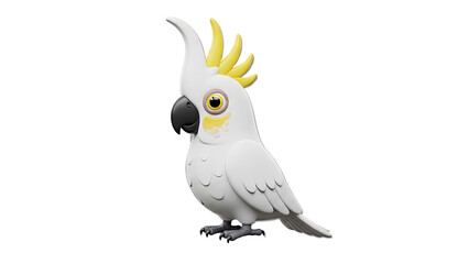 Fototapeta premium 3D Cute cartoon cockatoo bird with yellow crest on transparent background