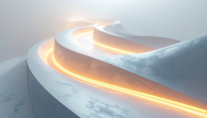 Futuristic Winding Path Illuminated by a Warm Glowing Orange Light, Creating a Mesmerizing Abstract Scene