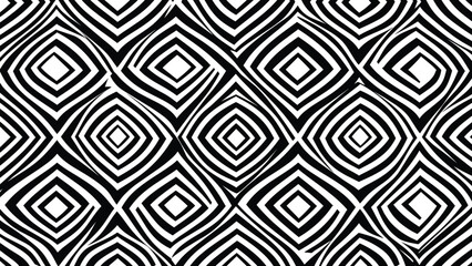 Obraz premium Abstract seamless optical geometric pattern with flowing diamond waves, bold black and white lines creating hypnotic modern surface design aesthetic texture