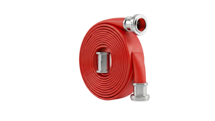 3D Rolled Fire Hose with Silver Fittings on transparent background