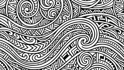 Abstract tribal wave pattern line art illustration with bold black geometric swirls textures for modern decorative background design wallpaper textile print © Art_By_Shoriphul