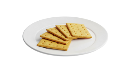 3D Square Crackers on a White Plate on transparent background