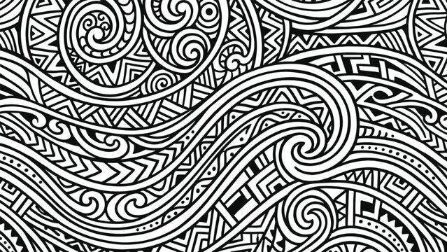 Abstract tribal wave pattern line art illustration with bold black geometric swirls textures for modern decorative background design wallpaper textile print
