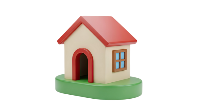 3D Cartoon House with Red Roof and Green Base on transparent background - Powered by Adobe