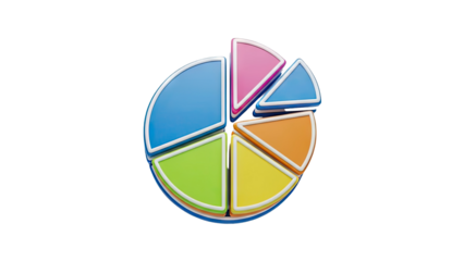 3D Colorful 3D Pie Chart Illustration on transparent background