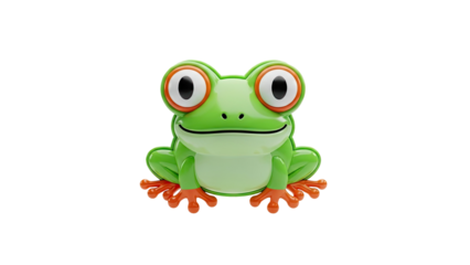 3D Cute cartoon frog character with big eyes transparent background