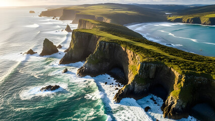 Rugged Cliffs and Ocean Waves.