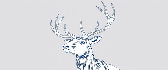 Elegant line art drawing of a majestic stag with antlers, isolated, design