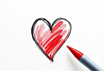 Marker drawn heart with playful shading and a touch of affection,  playful,  drawn