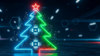 Artificial intelligence christmas tree creating digital holidays
