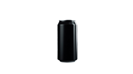 Black aluminum beverage can mockup with glossy surface studio lighting minimal packaging product photography isolated on white background