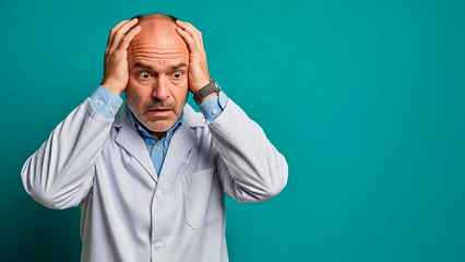 Doctor feeling stressed and worried with hands on head