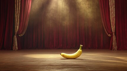 vaudeville. Empty stage with a single spotlight illuminating a prop on the floor. event programs, museum guides, designed for cultural heritage projects and event programs, supports education.