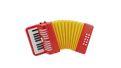 3D Red and yellow accordion musical instrument on transparent background