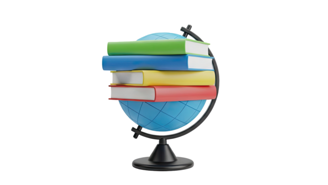 3D Stack of Colorful Books on a Globe on transparent background - Powered by Adobe