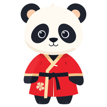 cute panda in traditional Chinese robe vector flat design, 