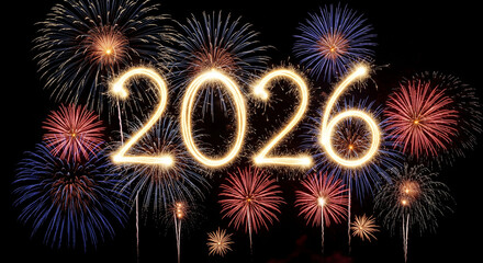 Fototapeta premium Celebrate the New Year with a Spectacular Fireworks Display Marking the Arrival of 2026