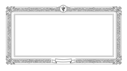 Elegant vintage ornamental frame with intricate details and central crest, perfect for certificates or diplomas.