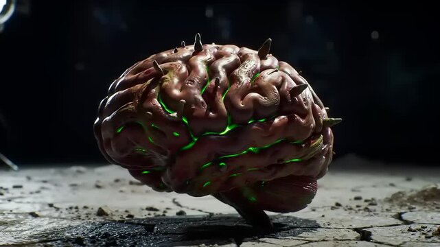 Abstract representation of a glowing green brain with sharp spikes, symbolizing knowledge, intelligence, and the unknown