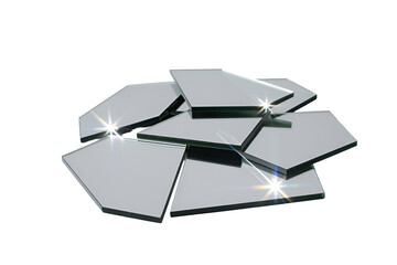 Pile of small irregular mirror shards isolated on transparent background
