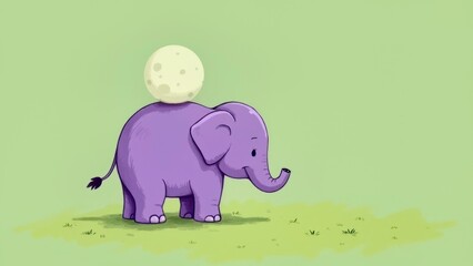 Purple Elephant Accompanied by Moon, Shallow End, Children's Fun Scene