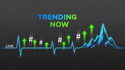Obraz premium Vital Signs Trending Now Banner Template with Heart Monitor Line Transforming into Viral Growth Mountain Graph