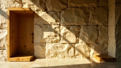 Obraz premium Gorgeous architectural scene of the stone hall side door