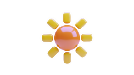 3D Cartoon Sun Icon with Yellow Rays on transparent background