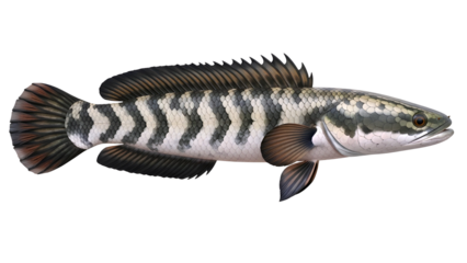 Striped bass fish swimming in the water isolated on transparent background