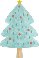 Hand Drawn Illustration of Christmas Tree with Star Topper