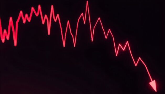 The graph plunges downwards, with a sharp drop, representing financial crisis and market downturn, it conveys the idea of significant loss and financial struggle.