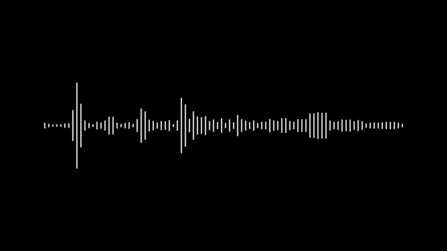 Abstract white audio frequency waveform animation on transparent background, minimal music sound wave icon animation.